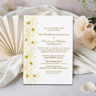 Elegantes goldenes Blumenjubiläum 10. Hochzeitstag Einladung
