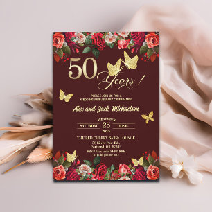 Elegantes goldenes Blumenjubiläum zur 50. Hochzeit Einladung