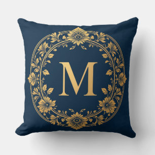 Elegantes goldenes Blumenmonogramm-Design Kissen