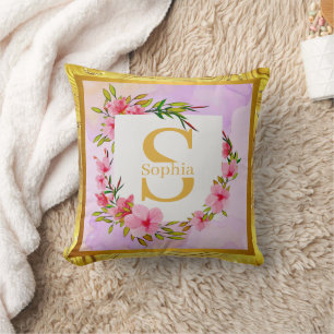 Elegantes goldenes Blumenmonogramm I Personalisier Kissen