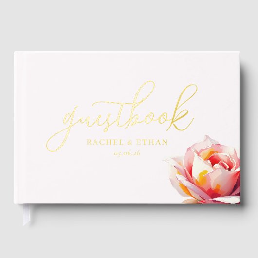 Elegantes Goldenes Blumenmuster Gästebuch (Vorderseite)