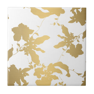 Elegantes goldenes Blumenmuster weißer Keramikflie Fliese