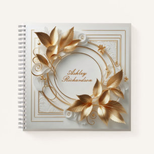 Elegantes goldenes Blumennotizbuch Notizblock