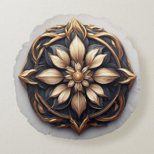 Elegantes goldenes Blumenornament Rundes Kissen