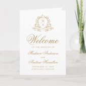 Elegantes goldenes Blumenwappen-Monogramm-Hochzeit Programm (Vorderseite)