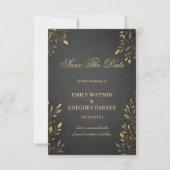Elegantes Goldenes Botanisches Dunkel Save The Date (Vorderseite)
