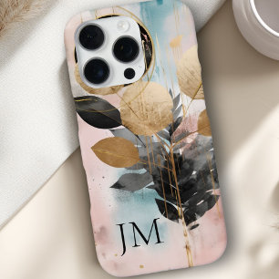 Elegantes goldenes botanisches Monogramm iPhone 16 Pro Hülle