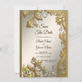 Elegantes Goldenes Dekorativ Save the Date florati (Vorderseite)