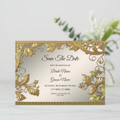 Elegantes Goldenes Dekorativ Save the Date florati (Stehend Vorderseite)