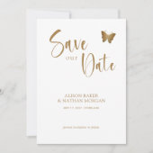Elegantes Goldenes Drehbuch mit Glitzer Butterfly Save The Date (Vorderseite)