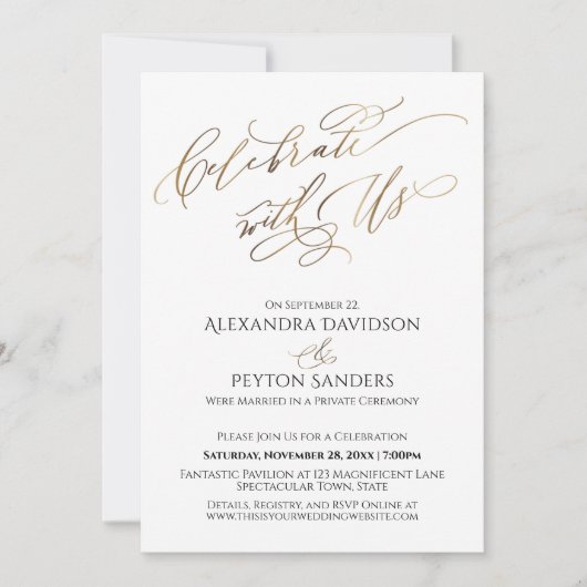 Elegantes Goldenes Drehbuch mit US-Empfang Einladung (Vorderseite)