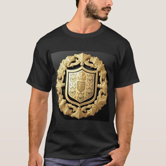 Elegantes goldenes Emblem mit Verziertem Schild T-Shirt (Vorderseite)