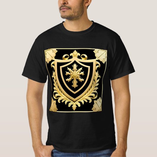Elegantes goldenes Emblem mit Verziertem Schild T-Shirt (Vorderseite)