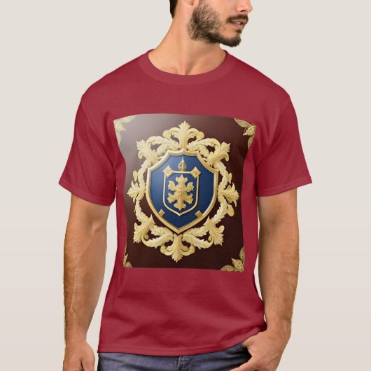 Elegantes goldenes Emblem mit Verziertem Schild T-Shirt (Vorderseite)
