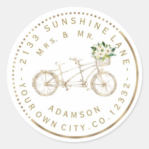 Elegantes goldenes Fahrrad-Blumen-Rund-Adressetike Runder Aufkleber