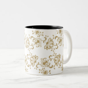 Elegantes goldenes florales botanisches Muster Zweifarbige Tasse