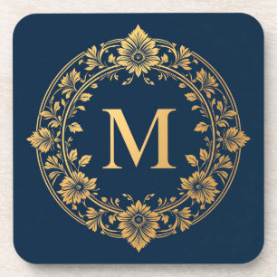 Elegantes goldenes florales Monogramm-Design Getränkeuntersetzer