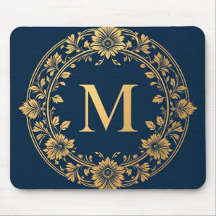 Elegantes goldenes florales Monogramm-Design Mousepad