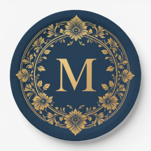 Elegantes goldenes florales Monogramm-Design Pappteller