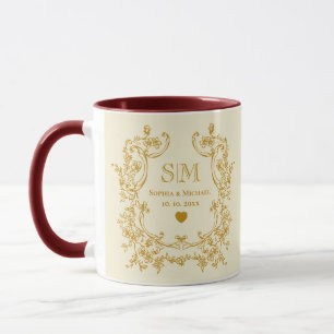 Elegantes goldenes florales Monogramm Hochzeit Tasse