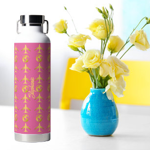 Elegantes goldenes Flugzeug Weltglobus, minimalist Trinkflasche