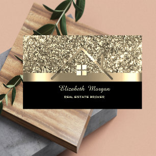 Elegantes goldenes Glitter-Hausdach  Visitenkarte