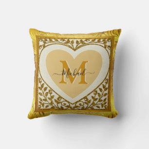 Elegantes goldenes Glitter-Herz-Initial & Name Kissen