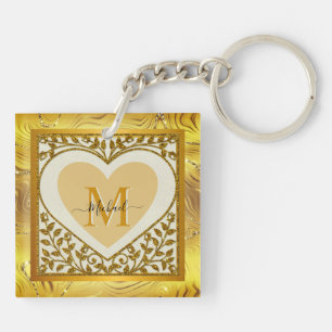 Elegantes goldenes Glitter-Herz-Initial- und Namen Schlüsselanhänger