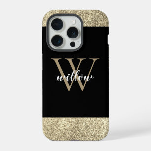 Elegantes goldenes Glitter-Monogramm iPhone 15 Pro Hülle