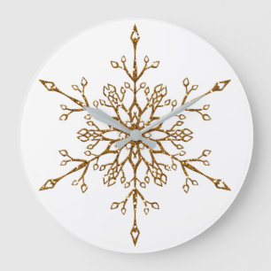 Elegantes goldenes Glitter Weihnachten Schneeflock Große Wanduhr