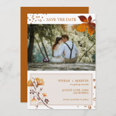 Elegantes Goldenes Herbstleaf Foto Hochzeit Save The Date (Vorne/Hinten)