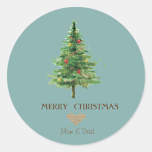 Elegantes Goldenes Herz, Aquarellweide Weihnachtsb Runder Aufkleber