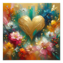 Elegantes Goldenes Herz Florales Teal & Rosé