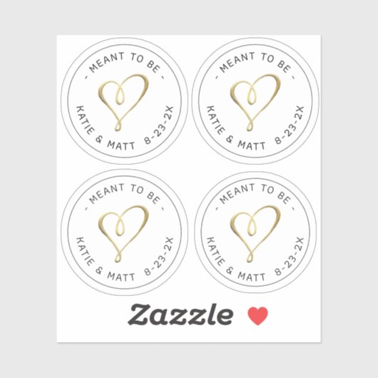 Elegantes Goldenes Herz für Hochzeit Aufkleber (Blatt)