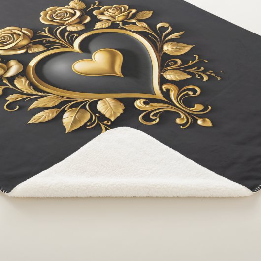 Elegantes goldenes Herz mit blühenden Rose Sherpadecke (3/4)