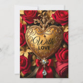 Elegantes Goldenes Herz mit Rote Rosen und Juwel Karte (Vorderseite)