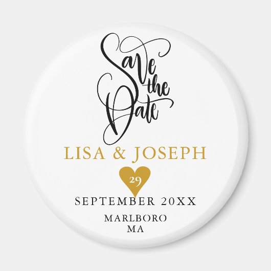 Elegantes Goldenes Herz Save the Date Magnet (Vorne)