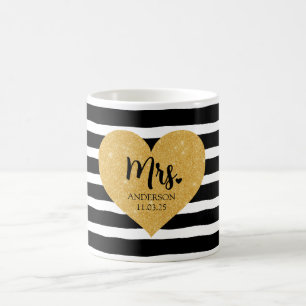 Elegantes Goldenes Herz Schwarze Streifen Gerade V Kaffeetasse