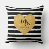 Elegantes Goldenes Herz Schwarze Streifen Nur verh Kissen (Vorderseite)