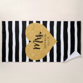 Elegantes Goldenes Herz Schwarze Streifen Nur verh Strandtuch (Vorderseite)