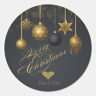 Elegantes goldenes Herz, Weihnachtskugeln dunkel Runder Aufkleber