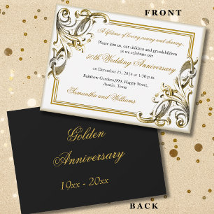 Elegantes goldenes Hochzeitsjubiläum Schwarz und G Einladung