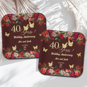 Elegantes goldenes Hochzeitsjubiläum zum 40. Pappteller