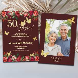 Elegantes goldenes Hochzeitsjubiläumsfoto mit Blum Save The Date