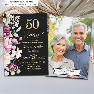 Elegantes goldenes Hochzeitsjubiläumsfoto zum 50. Einladung