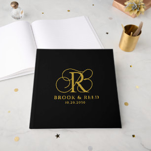 Elegantes goldenes Hochzeitsmonogramm Schwarz Gästebuch