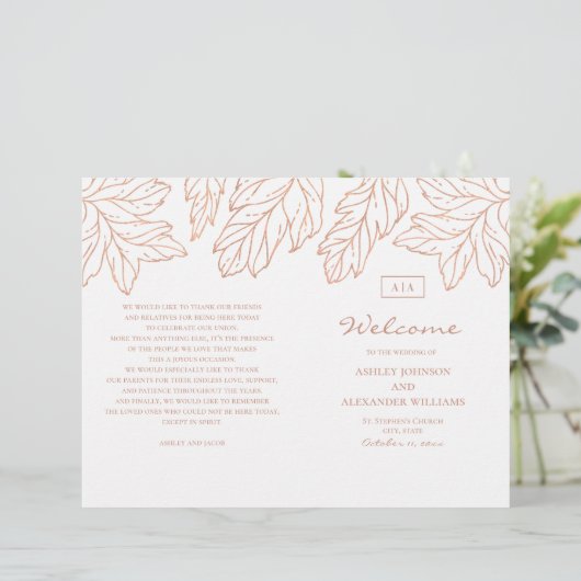 Elegantes goldenes Hochzeitsprogramm gefaltet. Bla (Stehend Vorderseite)