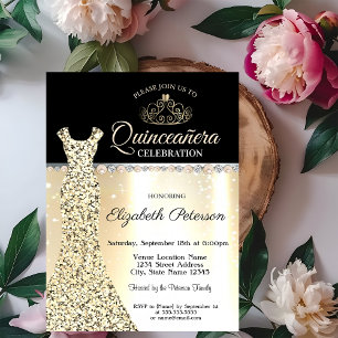 Elegantes goldenes Kleid, Diamanten Perlen Quincea Einladung