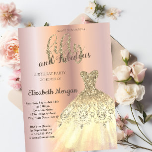 Elegantes goldenes Kleid, Roségold 50. Geburtstags Einladung
