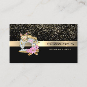 Elegantes goldenes Konfetti, Nähmaschinenkatze Visitenkarte
